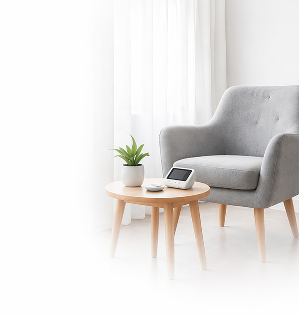 Home care setting with seating and side table